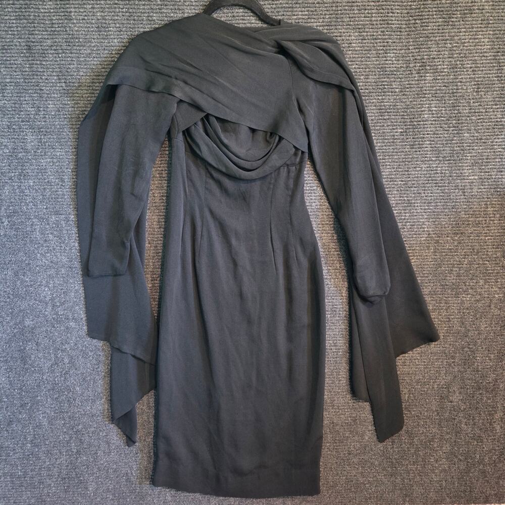 Vintage Helen of California Black Draped Cowl Neck Sheath Cocktail Dress Small